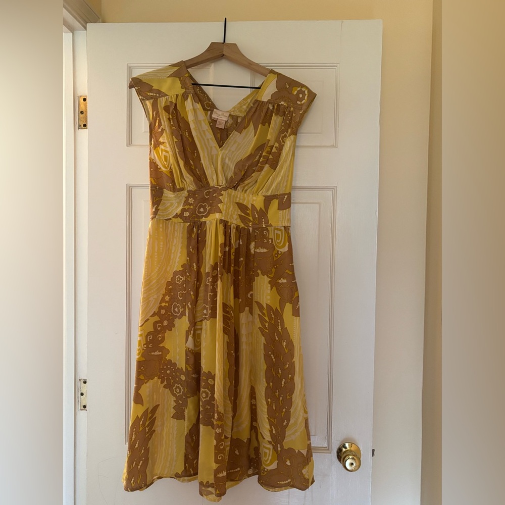 Tracy Reese Yellow and Brown Midi Dress